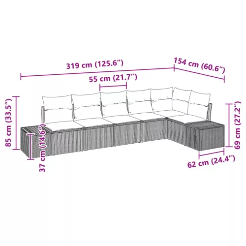  Kerti Kanapé Szett párnával 6 pcs Barna polirattan