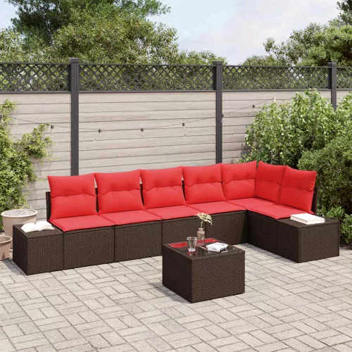  Kerti Kanapé Szett párnával 7 pcs Barna polirattan