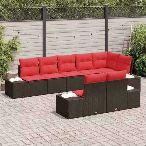  Kerti Kanapé Szett párnával 8 pcs Barna polirattan