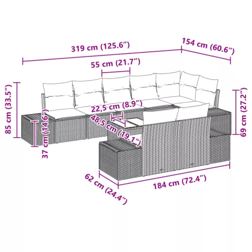  8 részes kerti kanapé szett párnákkal barna poli rattan
