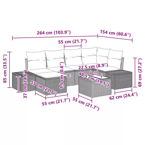  Kerti Kanapé Szett párnával 7 pcs Barna polirattan