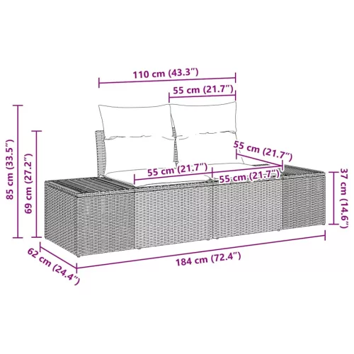  Kerti Kanapé Szett párnával 8 pcs 319 x 209 x 85 cm Poli rattan