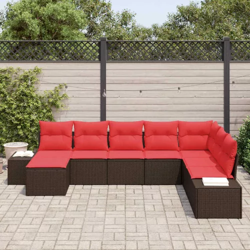  Kerti Kanapé Szett párnával 8 pcs Barna polirattan
