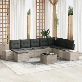    9 részes kerti bútor szett párnákkal, szürke poli rattan