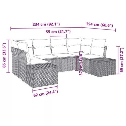  Kerti Kanapé Szett párnával 6 pcs Barna polirattan
