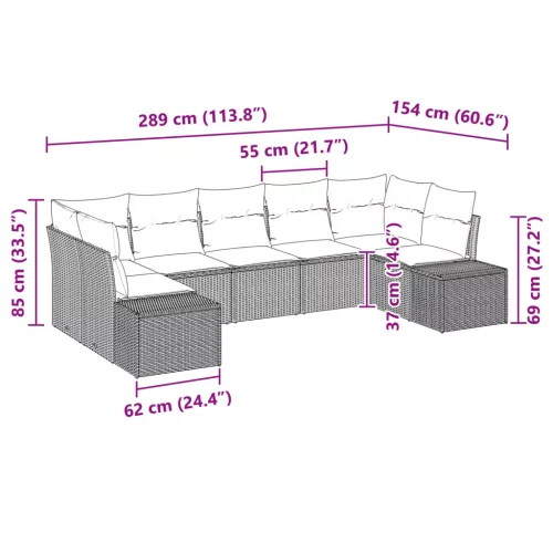  Kerti Kanapé Szett párnával 7 pcs Barna polirattan