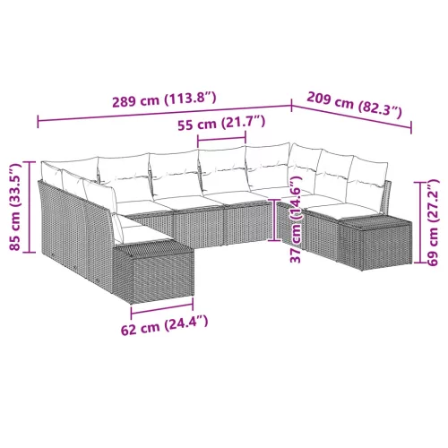  Kerti Kanapé Szett párnával 9 pcs Barna polirattan