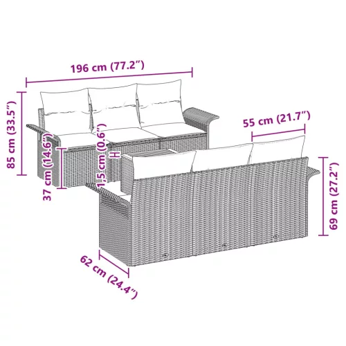  Kerti Kanapé Szett párnával 7 pcs Szürke polirattan