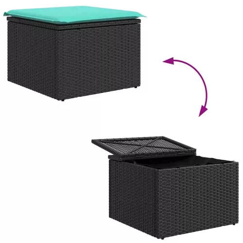  Kerti Kanapé Szett párnával 7 pcs Fekete polirattan