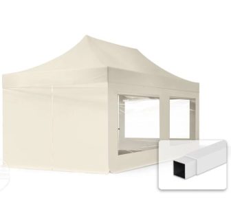 Professional összecsukható sátrak ECO 300g/m2 ponyvával, acélszerkezettel, 4 oldalfallal, panoráma ablakkal - 3x6m krém