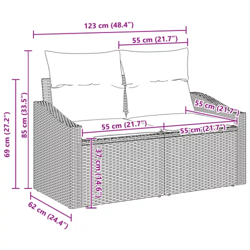  8 db Kertifotel készlet párnákkal bézs poli rattan akác