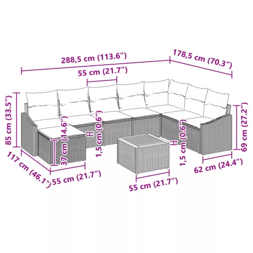  9 darabos kerti kanapé szett párnákkal Bézs poli rattan akácia