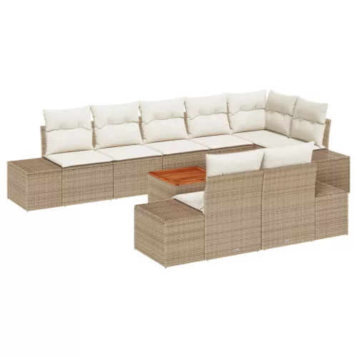  9 darabos Kertbútor Készlet párnákkal Bézs Polirattan Akácia