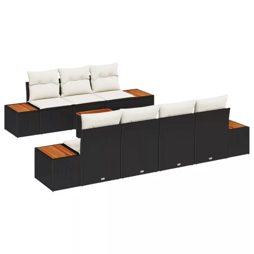  8 részes kerti kanapé szett párnákkal fekete poly rattan akác