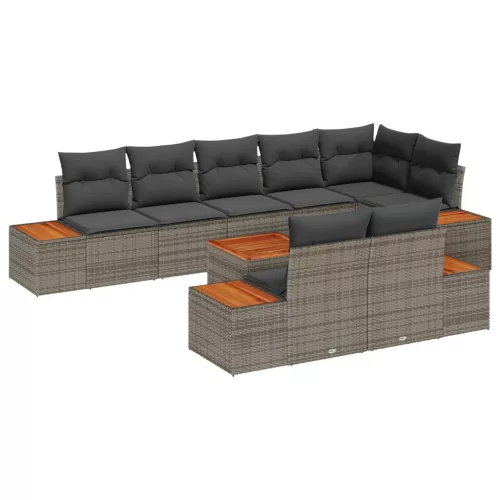  9 részes kerti kanapé szett párnákkal - Szürke polirattan és akác