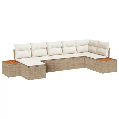  7 darabos kerti kanapé szett párnákkal Bézs polirattan akácia