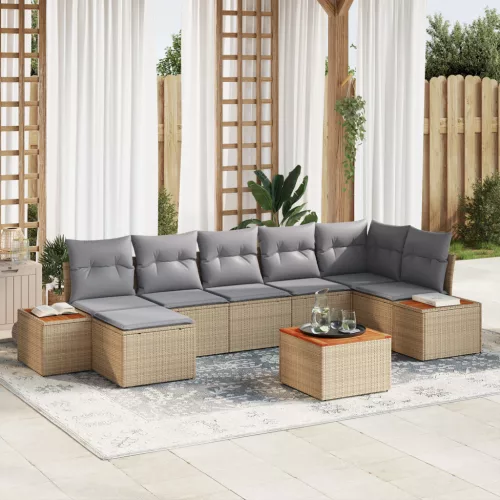  8 részes kertipohár szett párnákkal bézs poli rattan akác