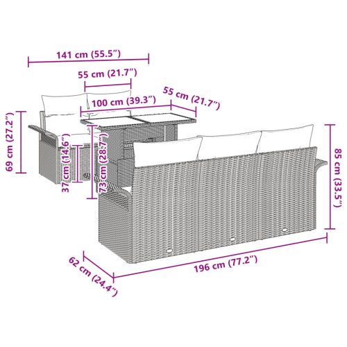  6 részes kerti kanapé szett párnákkal barna poli rattan