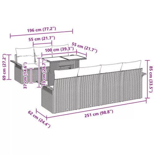  8 Darabos Kerti Kanapé Szett Párnákkal Bézs Poli Rattan