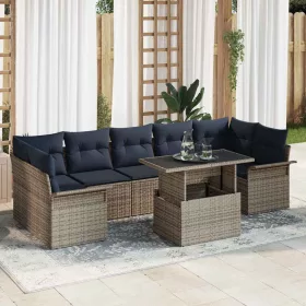  Kerti Kanapé Szett párnával 8 pcs Szürke polirattan