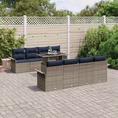  Kerti Kanapé Szett párnával 9 pcs Szürke Poli rattan