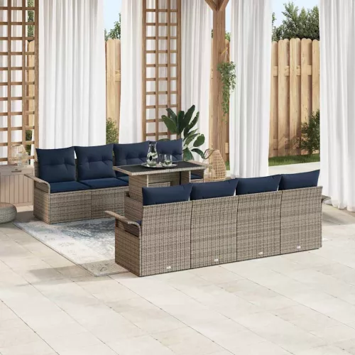  Kerti Kanapé Szett párnával 9 pcs Szürke Poli rattan