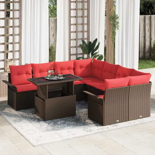  Kerti Kanapé Szett párnával 9 pcs Barna Poli rattan