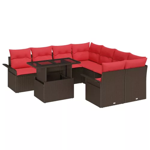  Kerti Kanapé Szett párnával 9 pcs Barna Poli rattan