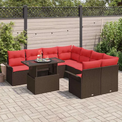  Kerti Kanapé Szett párnával 9 pcs Barna Poli rattan