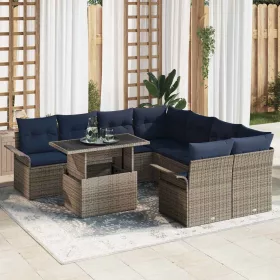  Kerti Kanapé Szett párnával 9 pcs Szürke Poli rattan