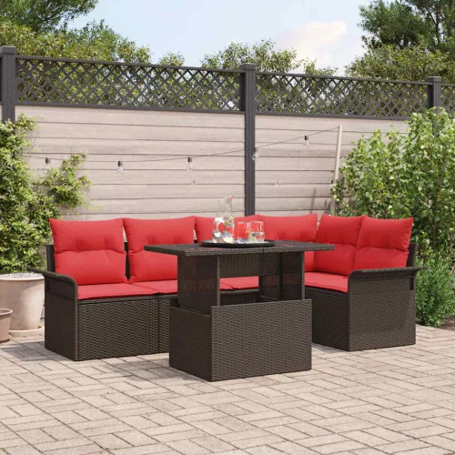  Kerti Kanapé Szett párnával 6 pcs Barna Poli rattan