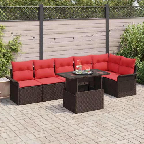  Kerti Kanapé Szett párnával 7 pcs Barna Poli rattan