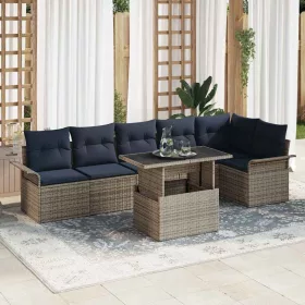  Kerti Kanapé Szett párnával 7 pcs Szürke Poli rattan