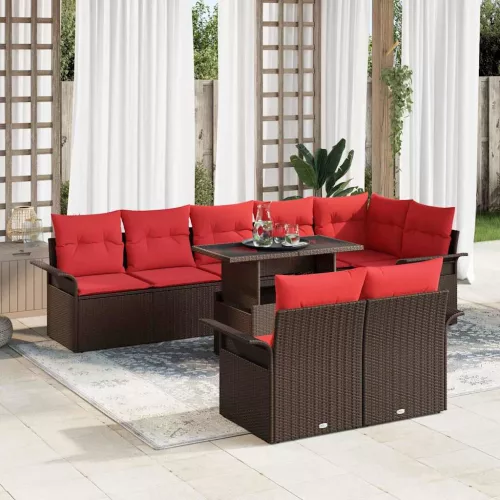  Kerti Kanapé Szett párnával 9 pcs Barna Poli rattan