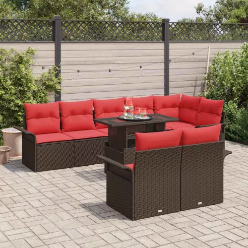  Kerti Kanapé Szett párnával 9 pcs Barna Poli rattan