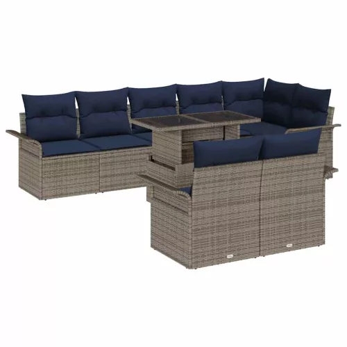  Kerti Kanapé Szett párnával 9 pcs Szürke Poli rattan