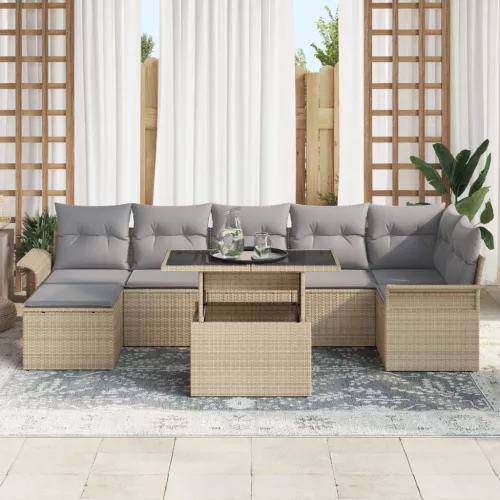  8 darabos kerti kanapé szett párnákkal Bézs poli rattan