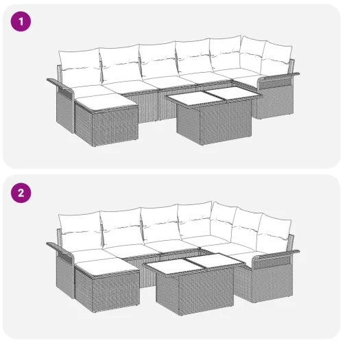  8 darabos kerti kanapé szett párnákkal Bézs poli rattan