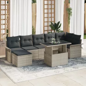    8 darabos kerti kanapé szett párnákkal világosszürke poli rattan