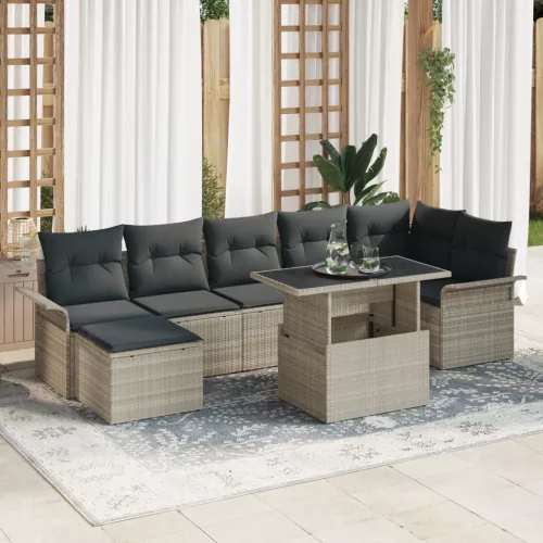  8 darabos kerti kanapé szett párnákkal világosszürke poli rattan