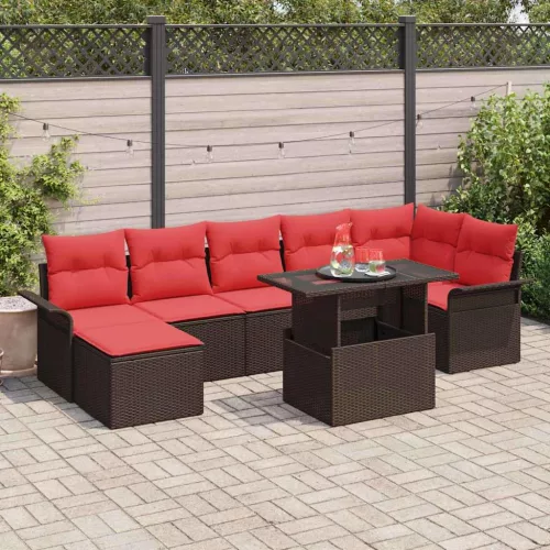  Kerti Kanapé Szett párnával 8 pcs Barna polirattan