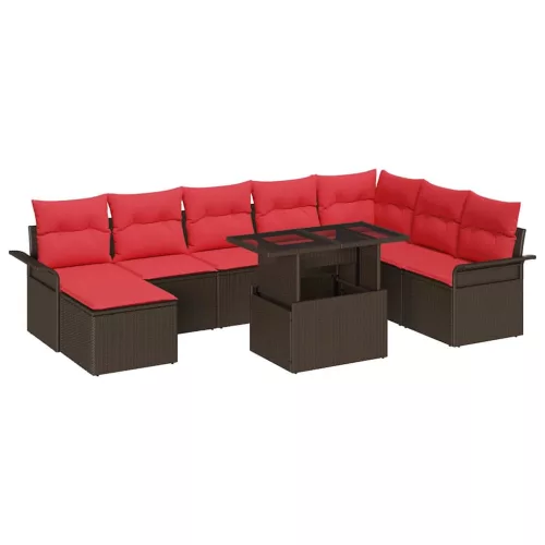  Kerti Kanapé Szett párnával 9 pcs Barna Poli rattan