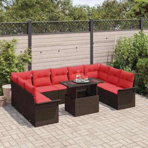  Kerti Kanapé Szett párnával 10 pcs Barna Poli rattan