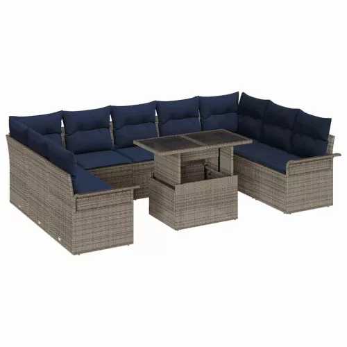  Kerti Kanapé Szett párnával 10 pcs Szürke Poli rattan