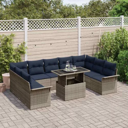  Kerti Kanapé Szett párnával 10 pcs Szürke Poli rattan