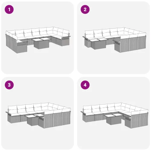  11 darabos kertibútor szett párnákkal, szürke poly rattan