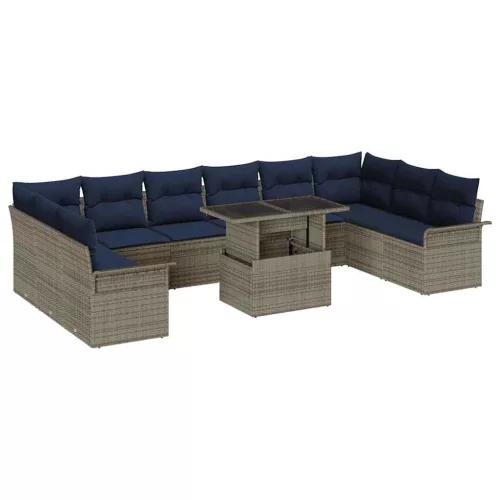  Kerti Kanapé Szett párnával 11 pcs Szürke Poli rattan