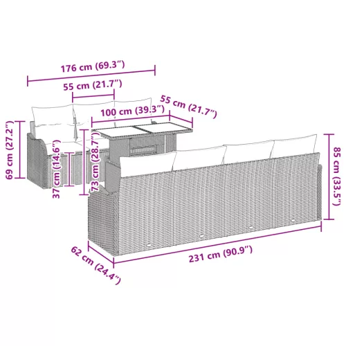  8 részes kertkanapé szett párnákkal Bézs Poli rattan