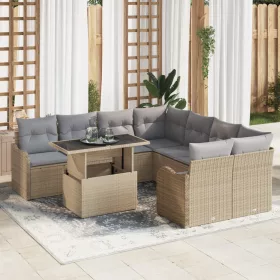  9 darabos kerti kanapé szett párnákkal Bézs Poli rattan