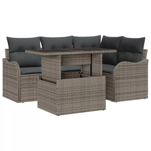  5 darabos kertibútor szett párnákkal szürke polirattan